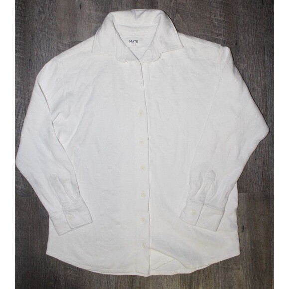 MATE‎ THE LABEL WOMEN'S TEXTURED ORGANIC COTTON LS BUTTON DOWN SHIRT WHITE S NEW - Picture 1 of 7